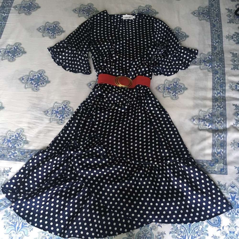 Fun Navy & White Polka Dot Dress